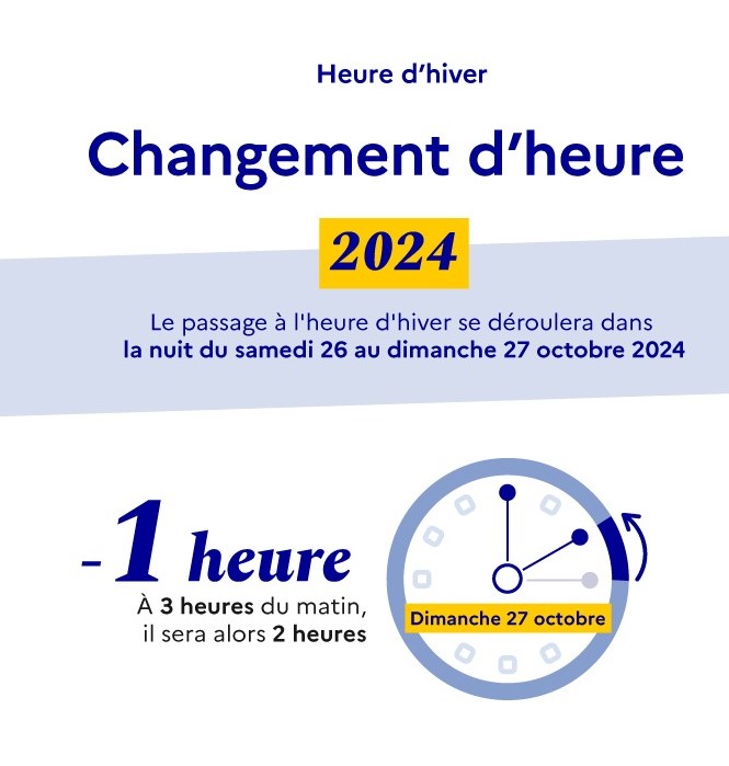 Changement d’horaires – Passage à l’heure d’hiver 2024